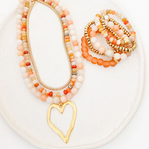 Gemstone Beaded Necklace w/ XL Heart