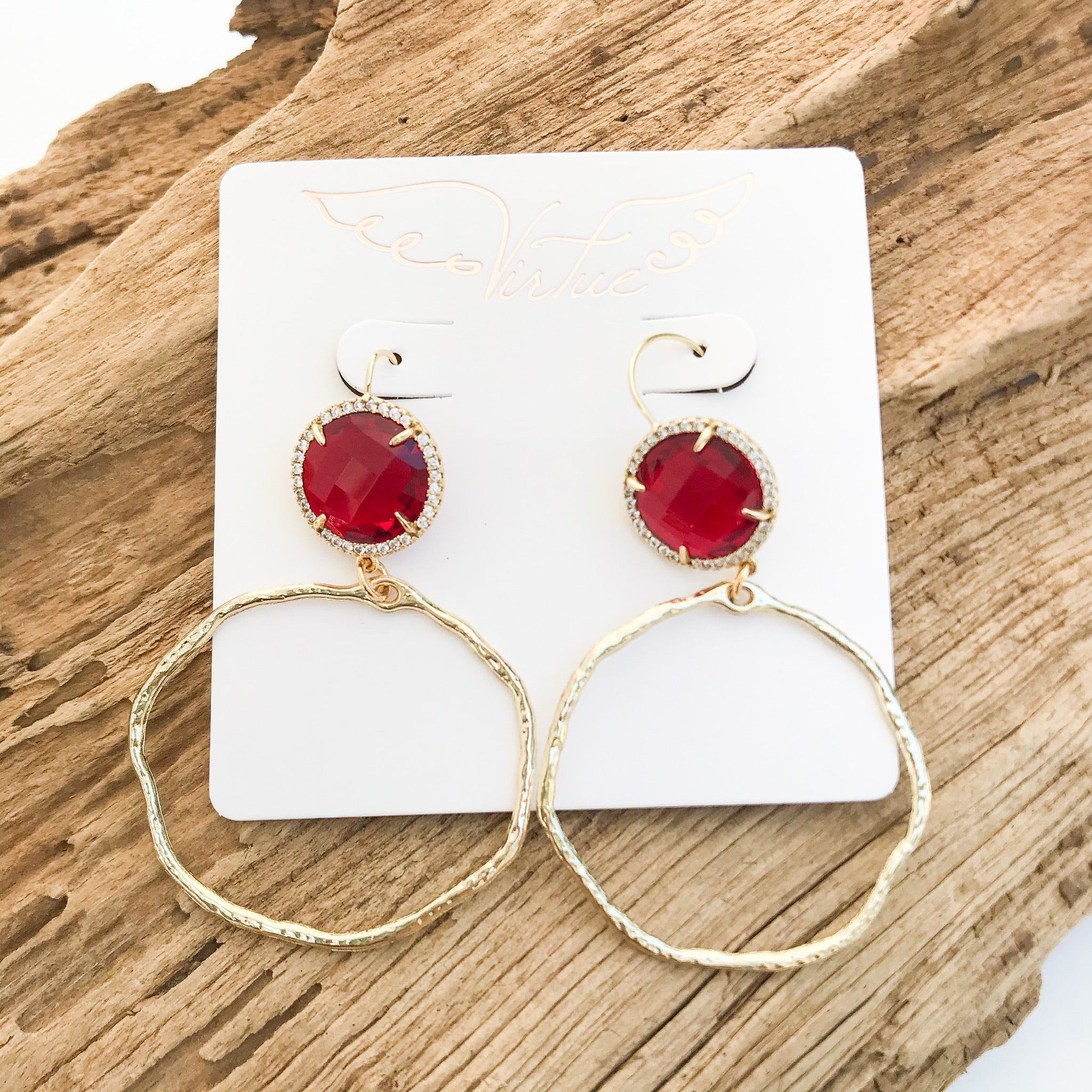 Gemstone Bezel Earrings w/ Branch Hoop