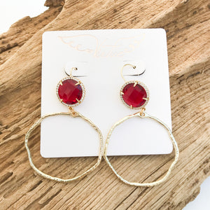 Gemstone Bezel Earrings w/ Branch Hoop