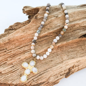 Gemstone Cross on 8mm Gemstone Necklace