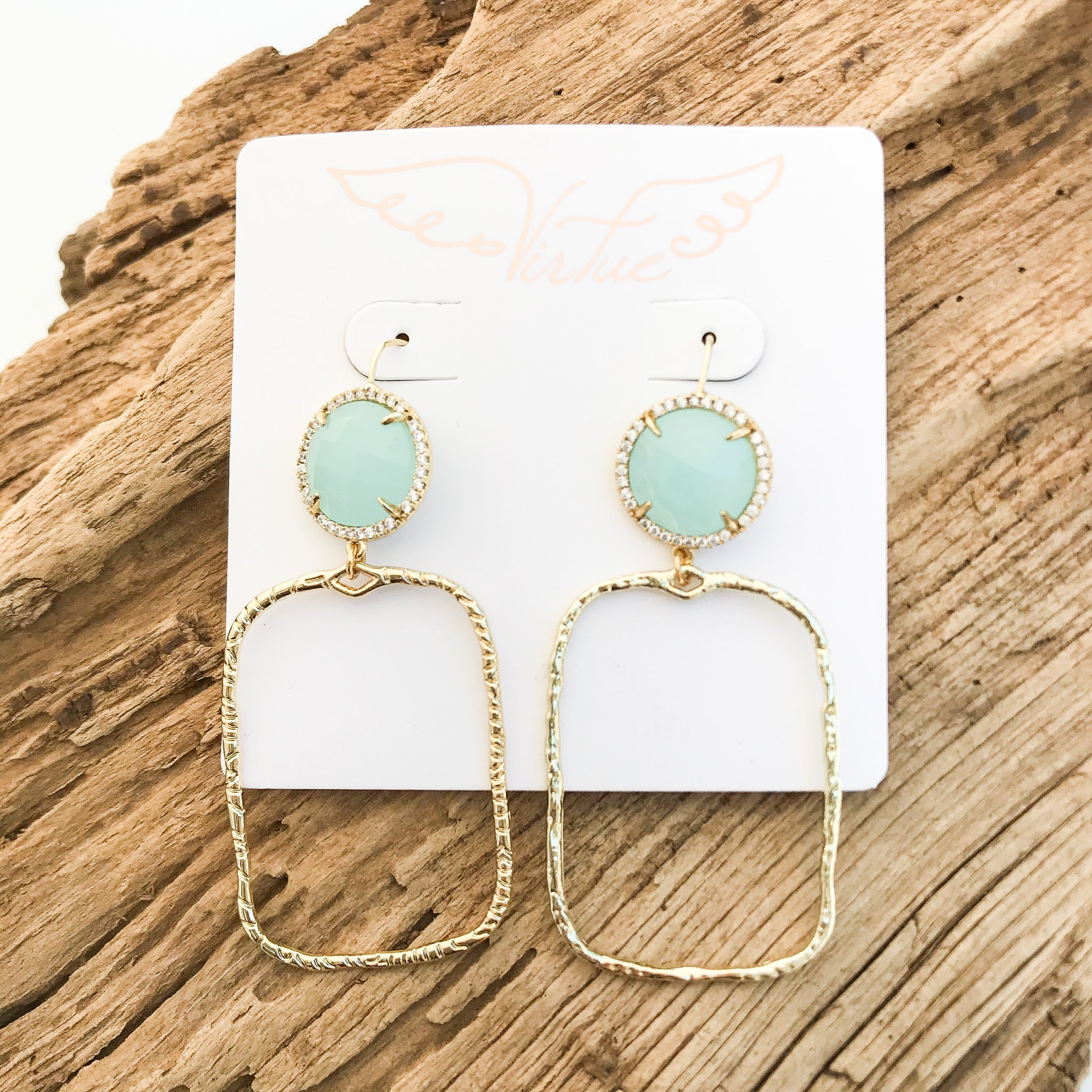 Gemstone Earrings w/ Branch Rectangle