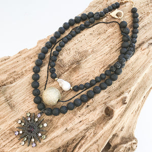 Colorful Flower on 10MM Gemstone Necklace
