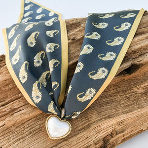 Puff Pearl Heart on Scarf Necklace
