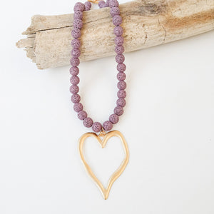 Gemstone Beaded Necklace w/ XL Heart