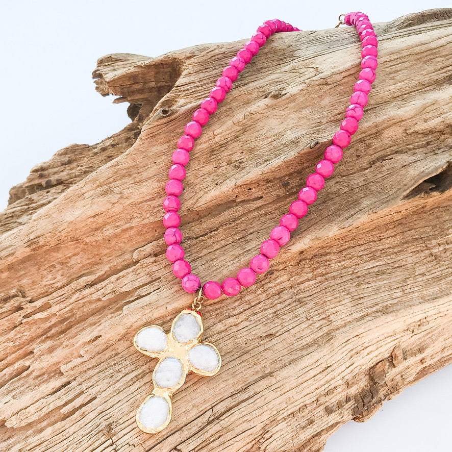 Gemstone Cross on 8mm Gemstone Necklace