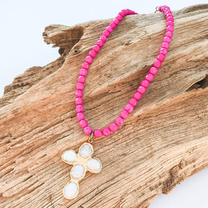 Gemstone Cross on 8mm Gemstone Necklace