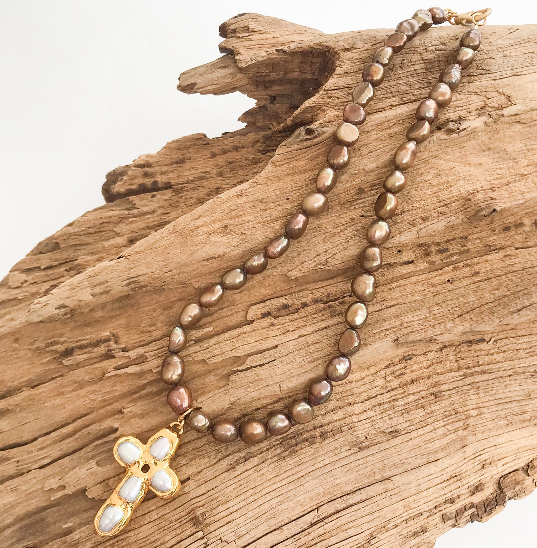 Mini Freshwater Pearl Cross on Freshwater Pearls