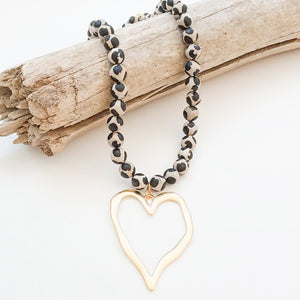 Gemstone Beaded Necklace w/ XL Heart