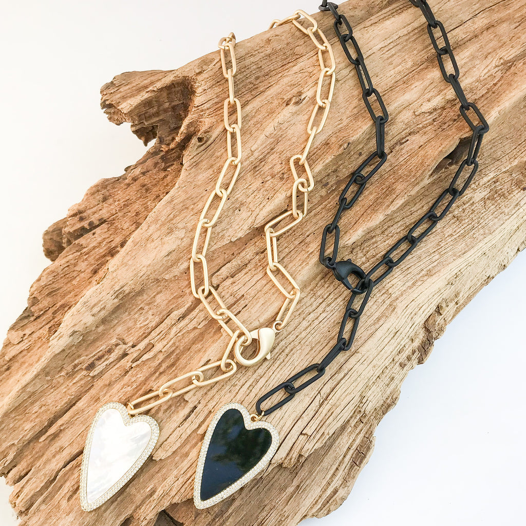 Long CZ Heart on Adjustable XL Paperclip