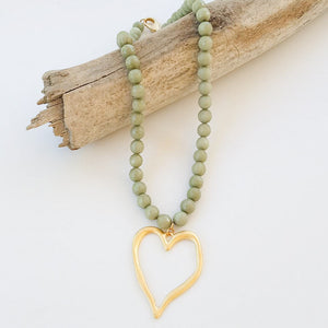 Gemstone Beaded Necklace w/ XL Heart