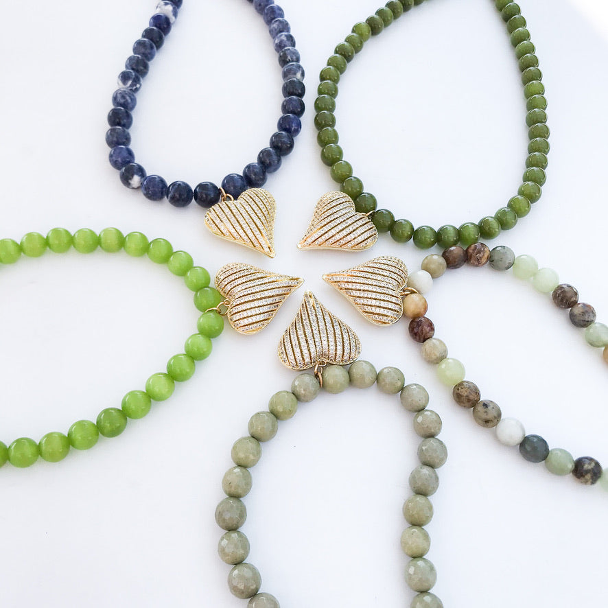 Ribbon Heart on 10mm Gemstone Necklace