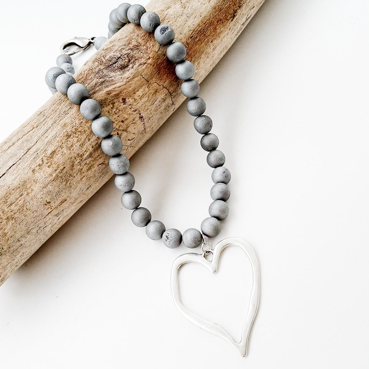 Gemstone Beaded Necklace w/ XL Heart