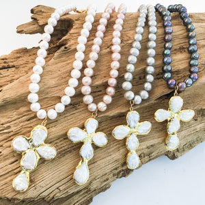 Jumbo Freshwater Pearl Cross on Potato Pearls