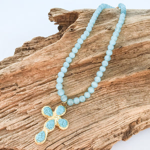 Gemstone Cross on 8mm Gemstone Necklace