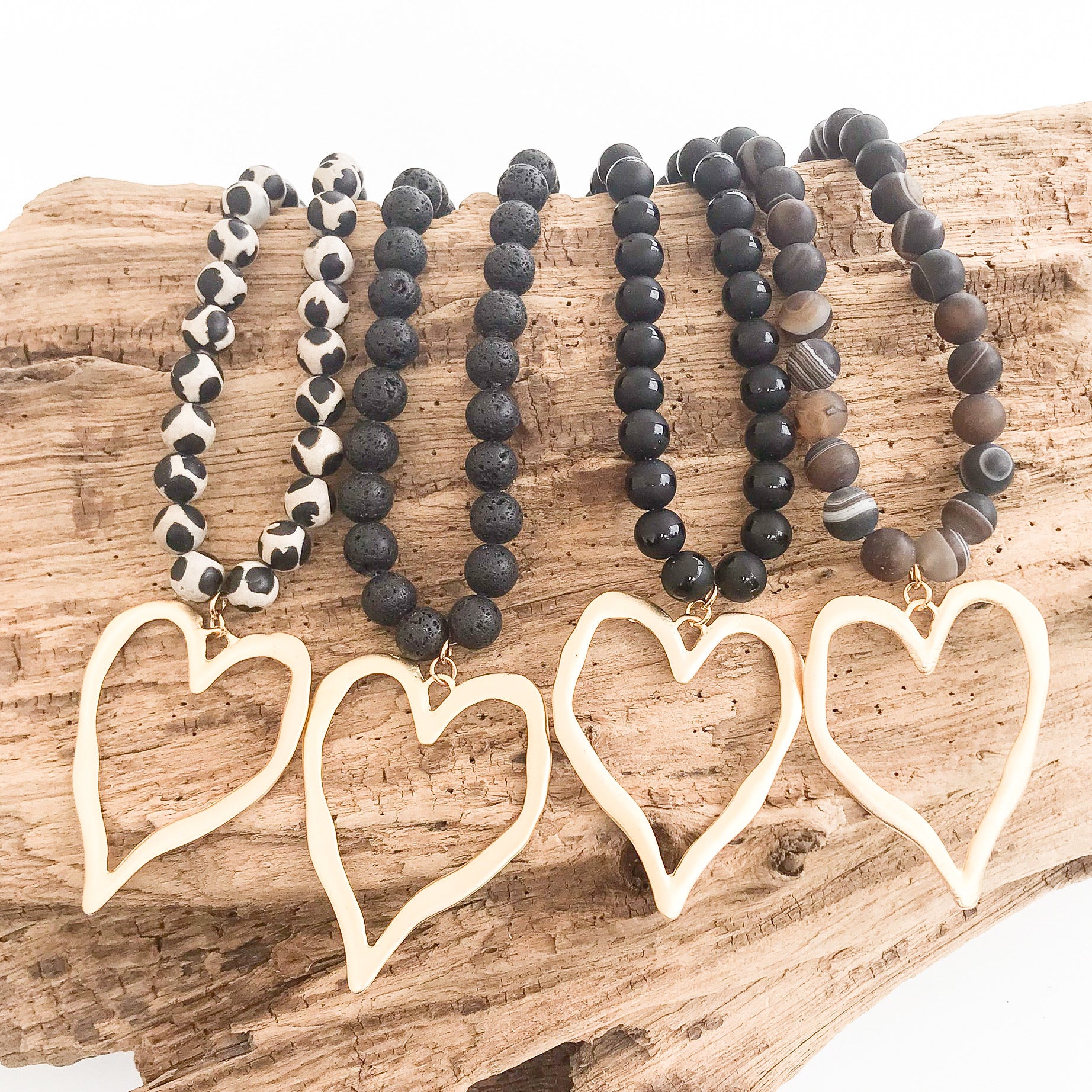 Gemstone Beaded Necklace w/ XL Heart