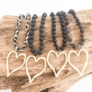 Gemstone Beaded Necklace w/ XL Heart