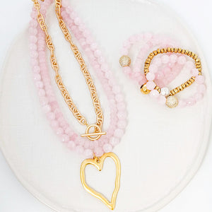 Gemstone Beaded Necklace w/ XL Heart