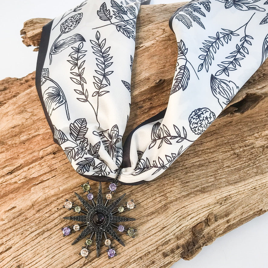 Colorful Flower on Scarf Necklace