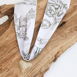Ribbon CZ Heart On Scarf Necklace
