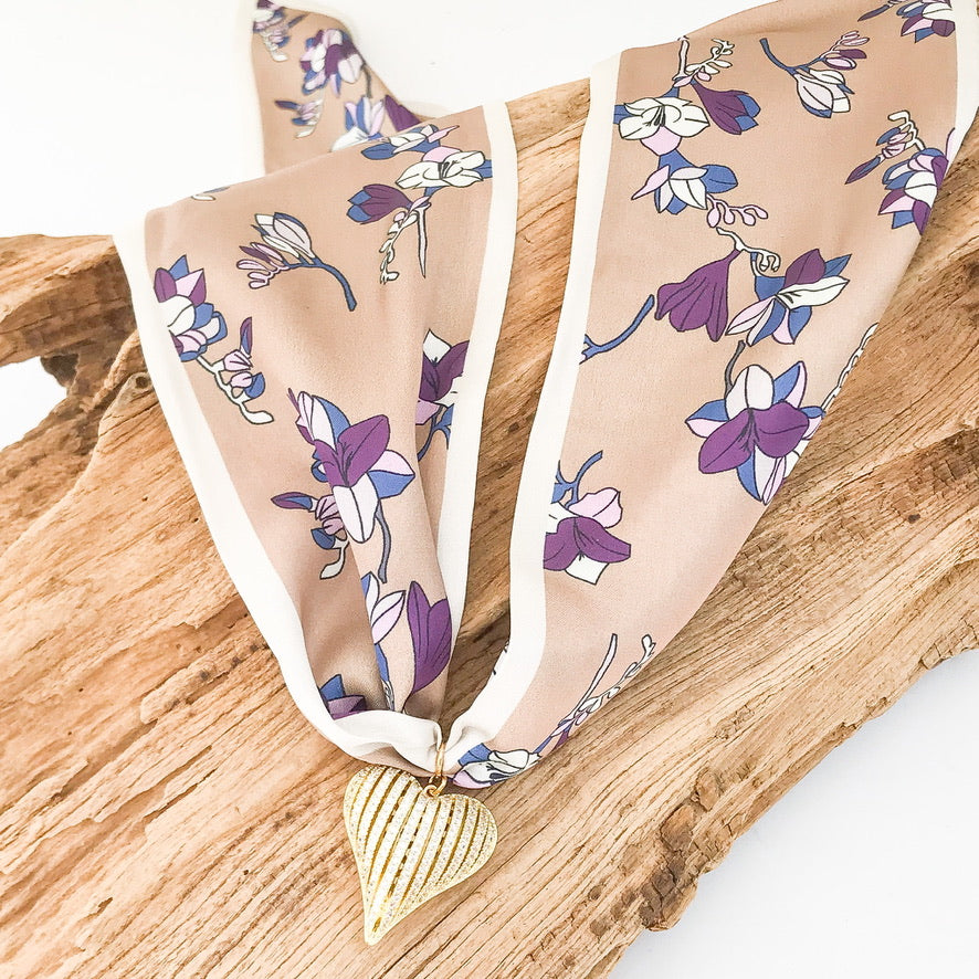 Ribbon CZ Heart On Scarf Necklace