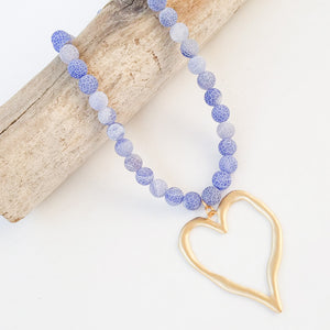 Gemstone Beaded Necklace w/ XL Heart