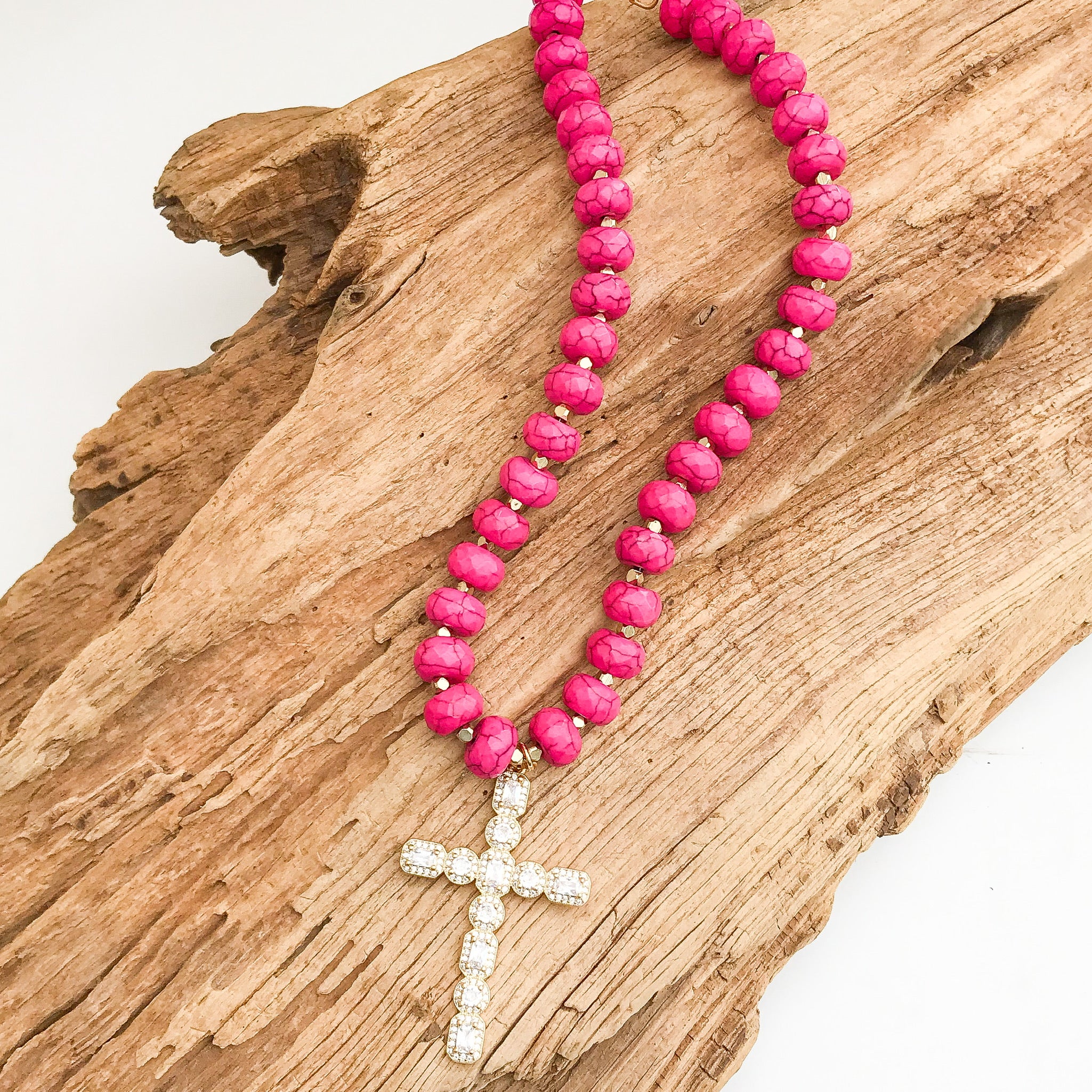 Rhinestone Cross on XL Rondelle Studded Necklace – Virtue Jewelry
