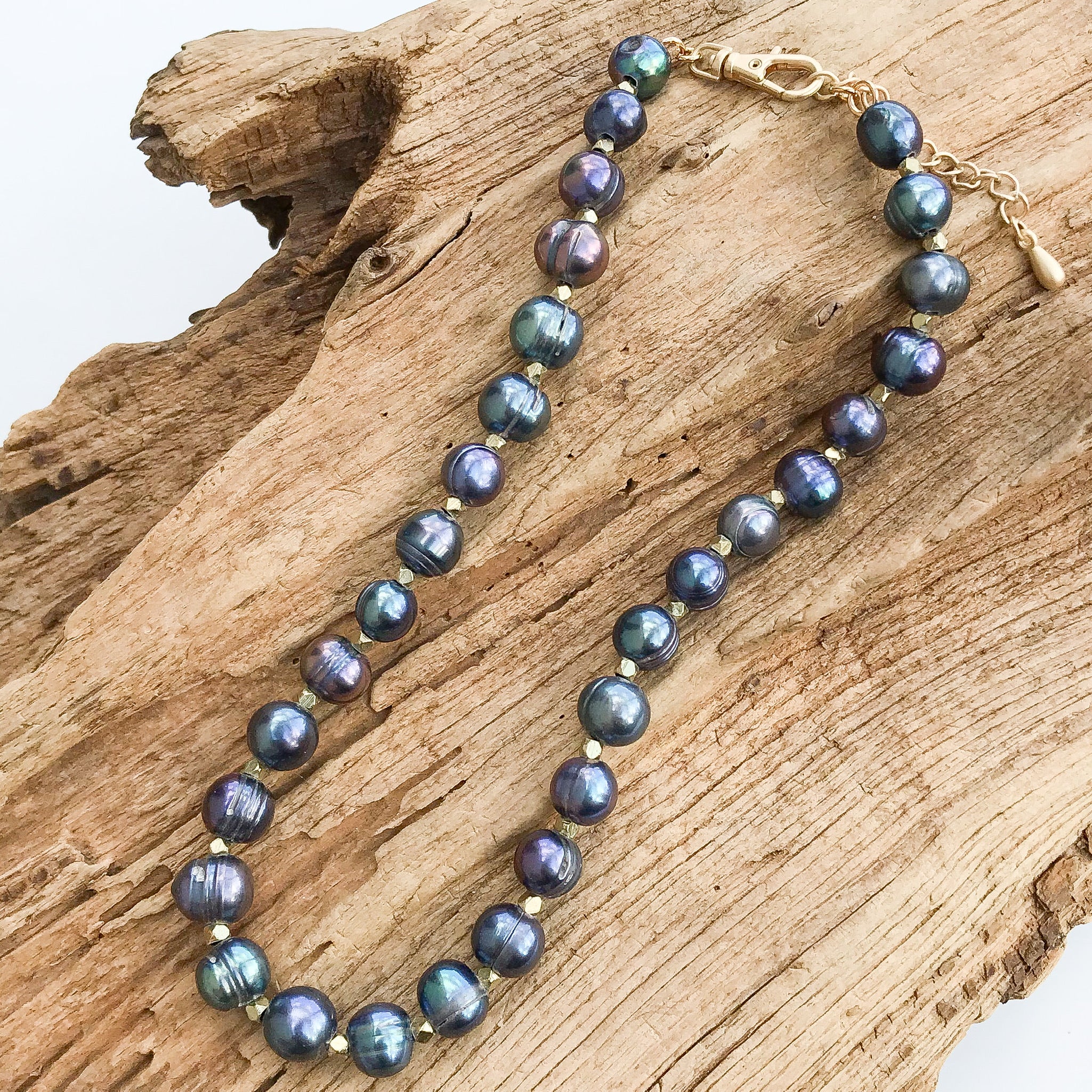 Potato Pearl Nugget Brass Necklace