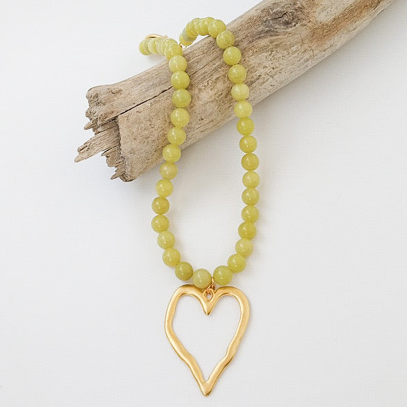 Gemstone Beaded Necklace w/ XL Heart