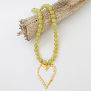 Gemstone Beaded Necklace w/ XL Heart