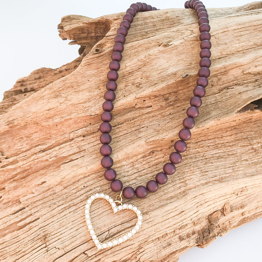 8mm Gemstone Necklace with Pearl Heart