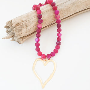 Gemstone Beaded Necklace w/ XL Heart