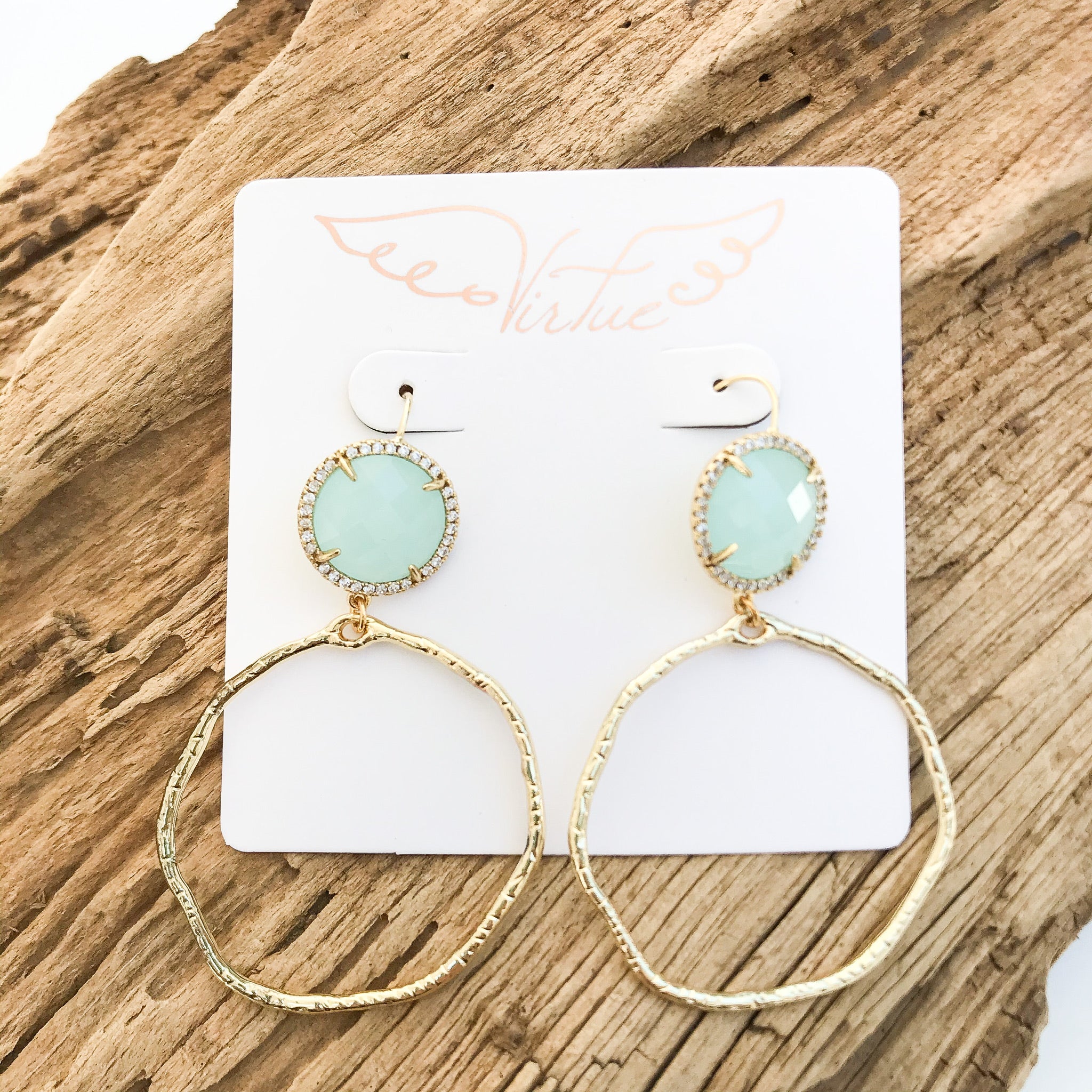 Gemstone Bezel Earrings w/ Branch Hoop
