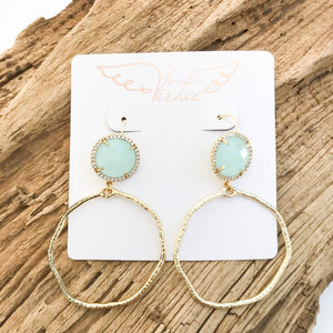 Gemstone Bezel Earrings w/ Branch Hoop