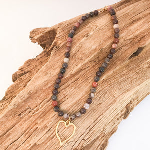 8mm Gemstone Necklace w/ Medal Heart