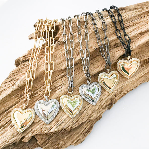 CZ Trimmed Heart on XL Paperclip – Virtue Jewelry Design