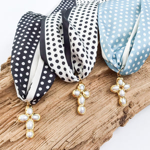 Potato Pearl Cross on Scarf Necklace