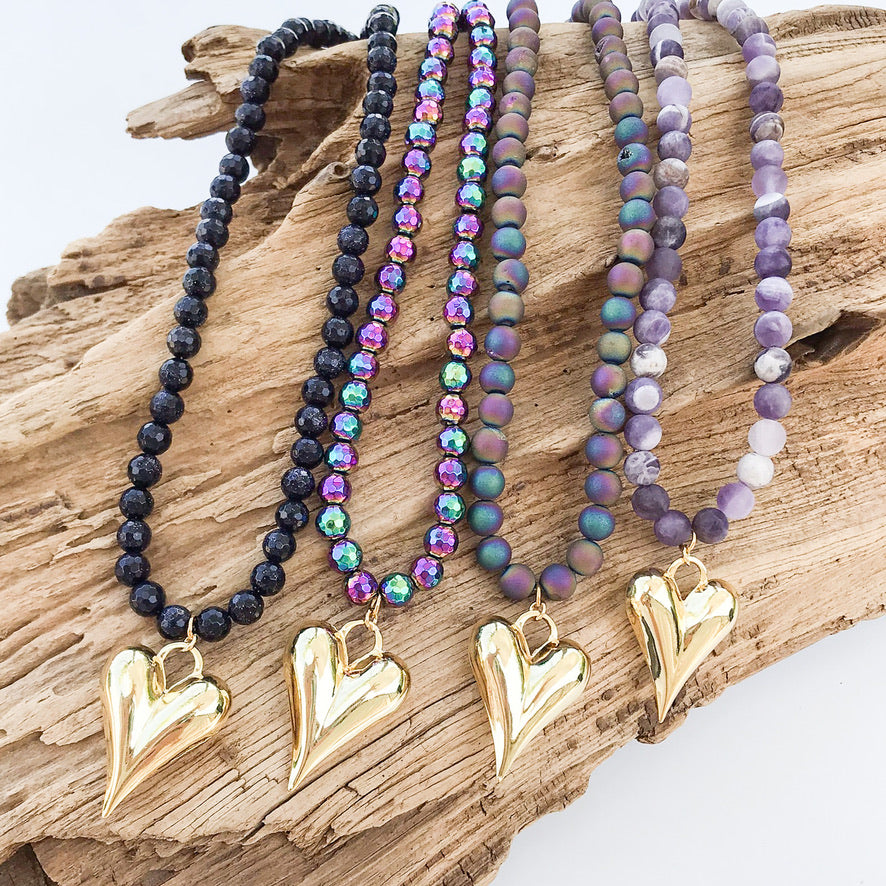 Puffy Heart on 8MM Necklace