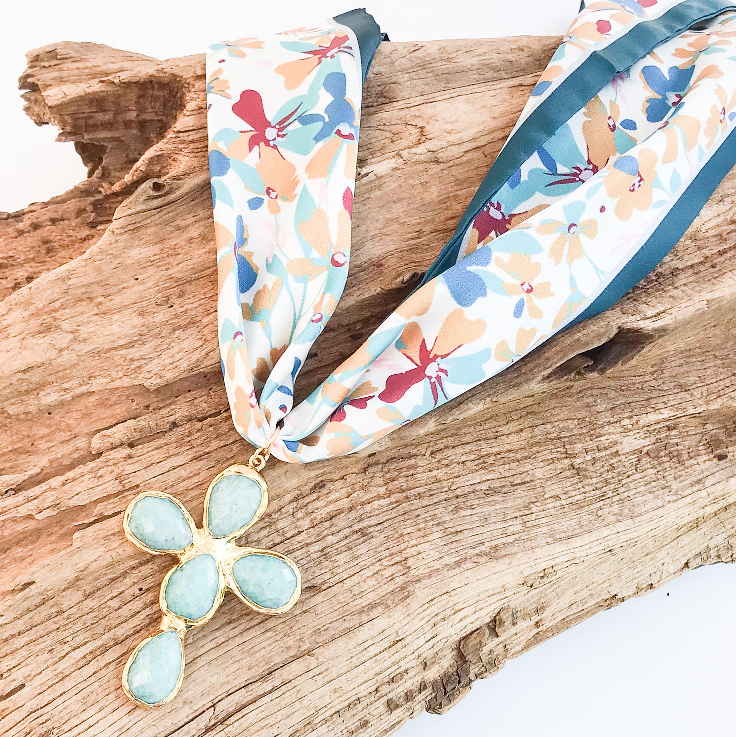 Esther Pearl Cross on Scarf Necklace