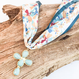 Esther Pearl Cross on Scarf Necklace