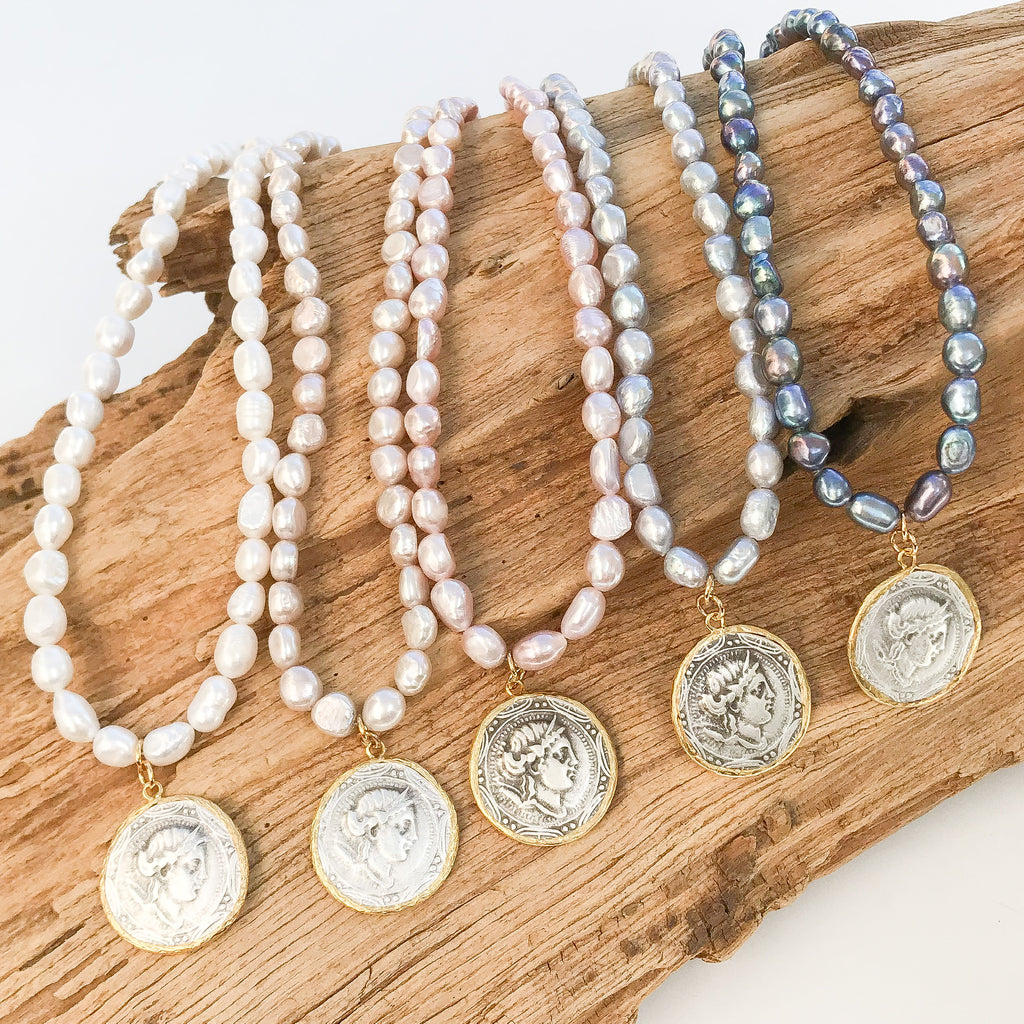 Vintage Coin on Freshwater Pearl Necklace