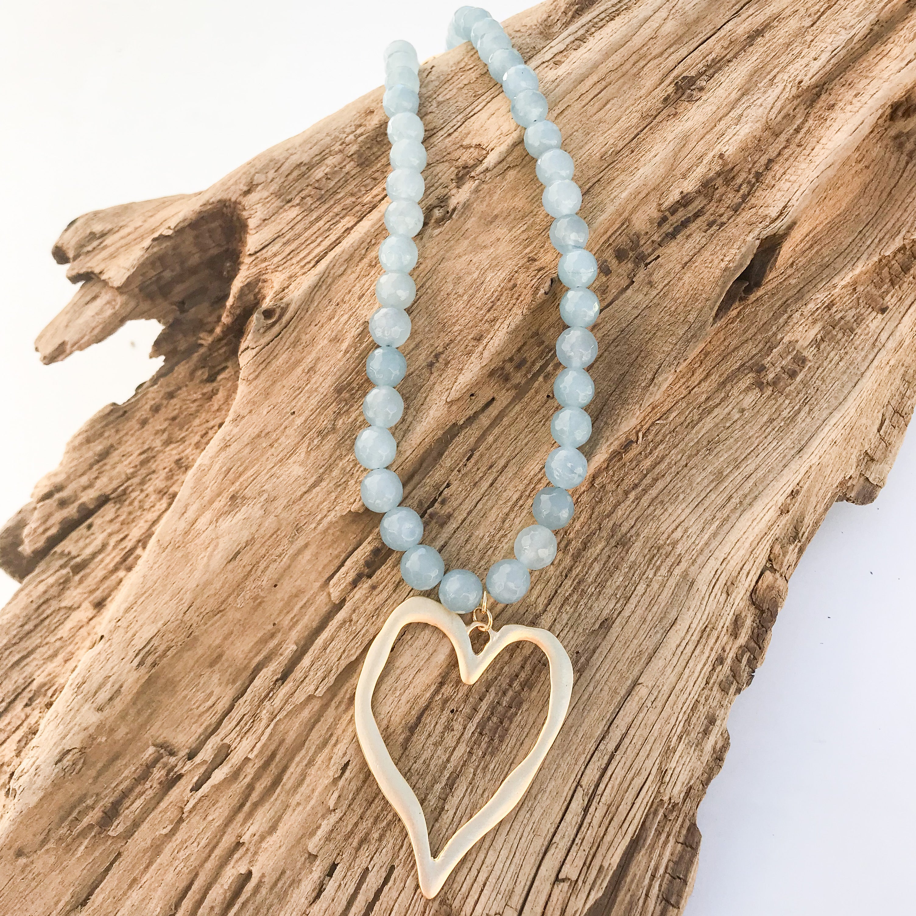 Gemstone Beaded Necklace w/ XL Heart