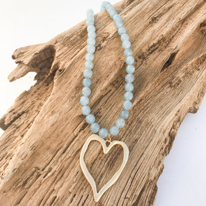 Gemstone Beaded Necklace w/ XL Heart