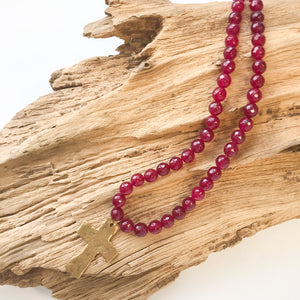 Gemstone Hammered Cross Necklace