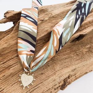 Studded CZ Heart on Scarf Necklace