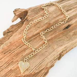 Ribbon Heart on Cable Chain Necklace
