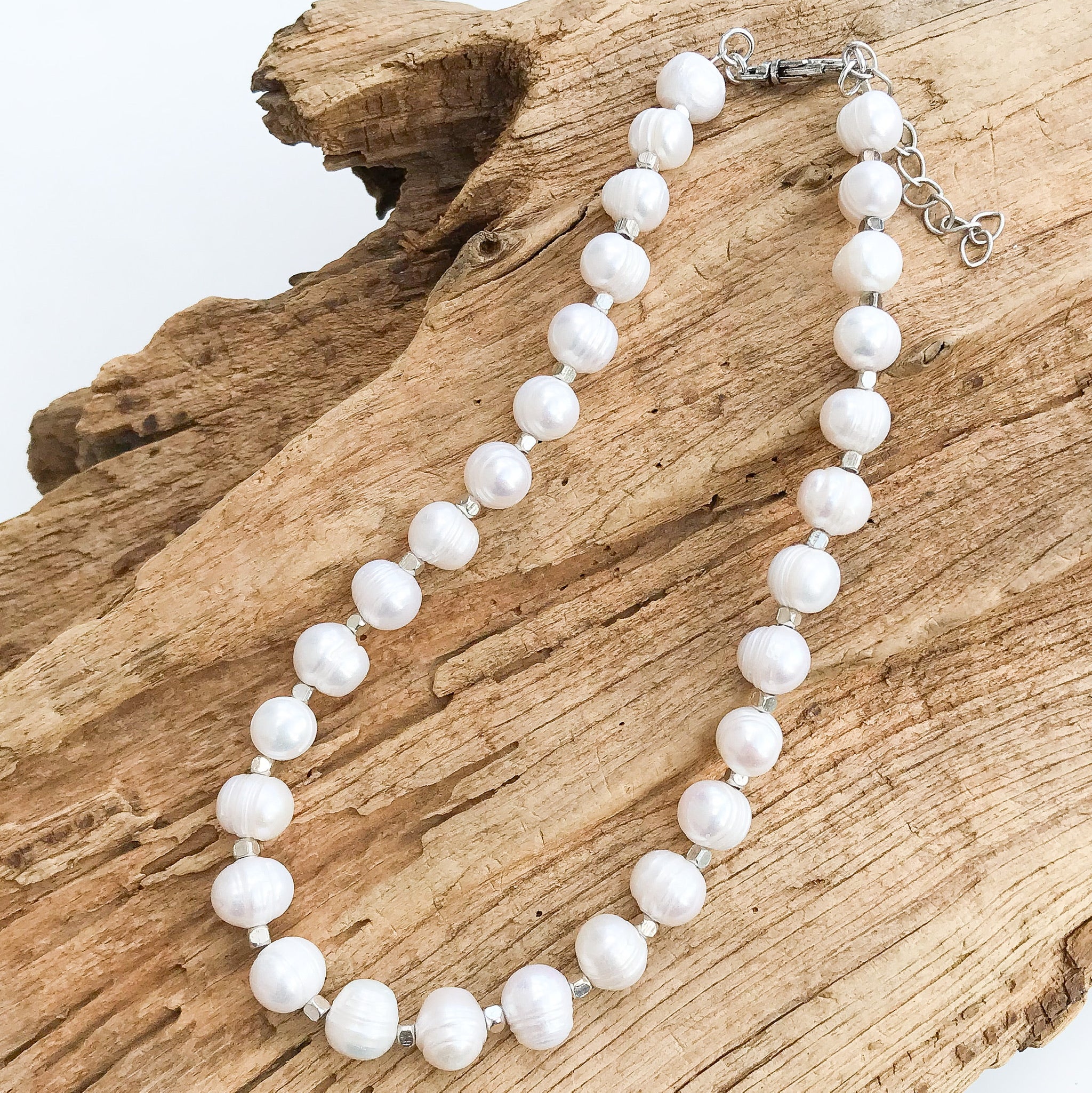 Potato Pearl Nugget Brass Necklace