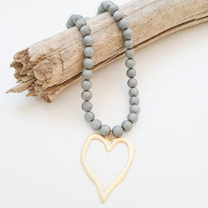 Gemstone Beaded Necklace w/ XL Heart