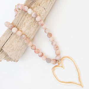 Gemstone Beaded Necklace w/ XL Heart