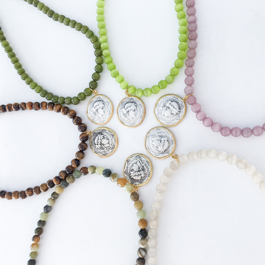 Vintage Coin on 8mm Gemstone Necklace