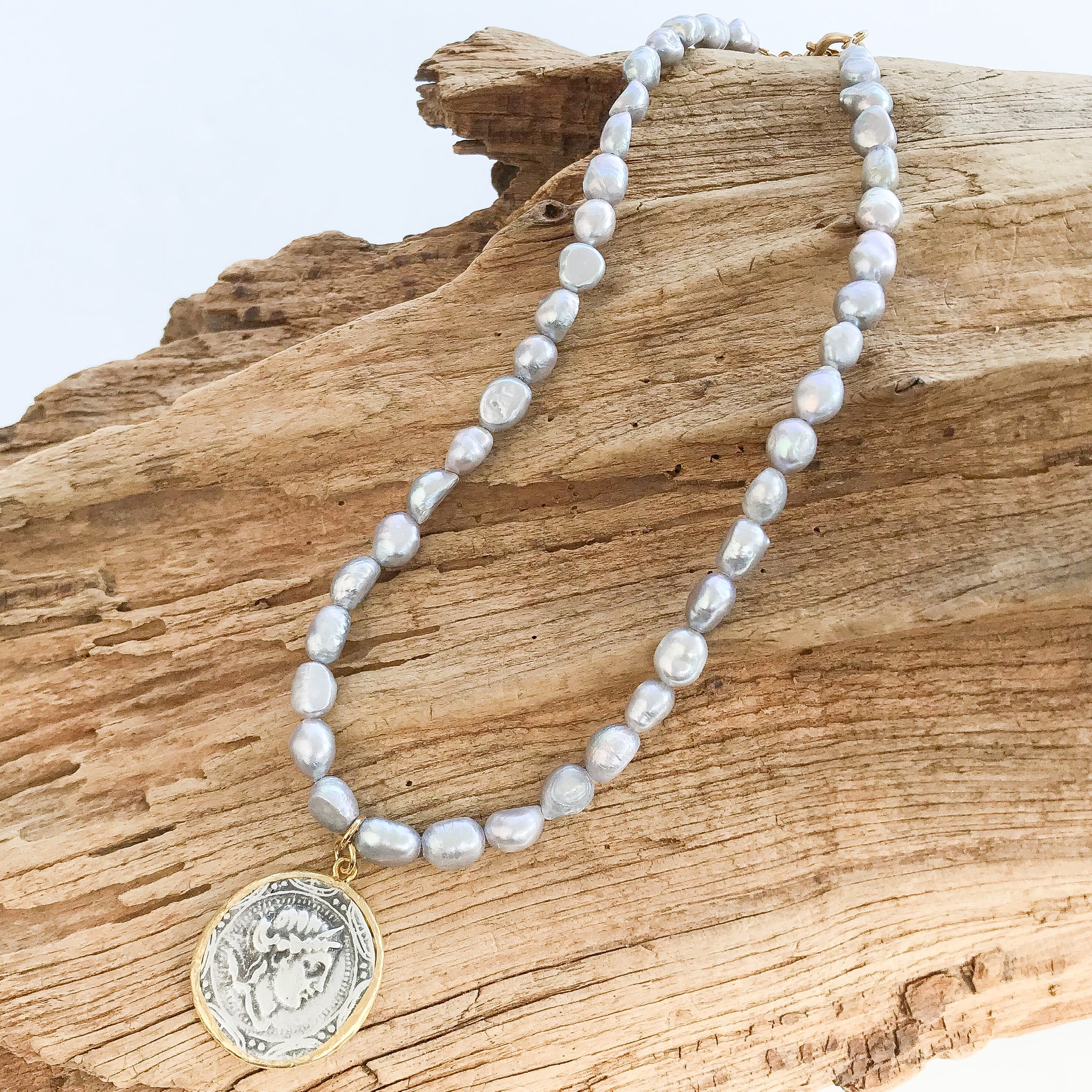 Vintage Coin on Freshwater Pearl Necklace